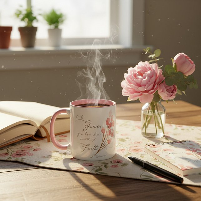 By grace you have been saved, pink floral  mug (Creator Uploaded)