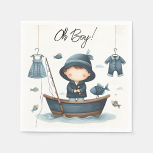 By Hook Bait Fun Wood Little Fisherman Baby Shower Napkin