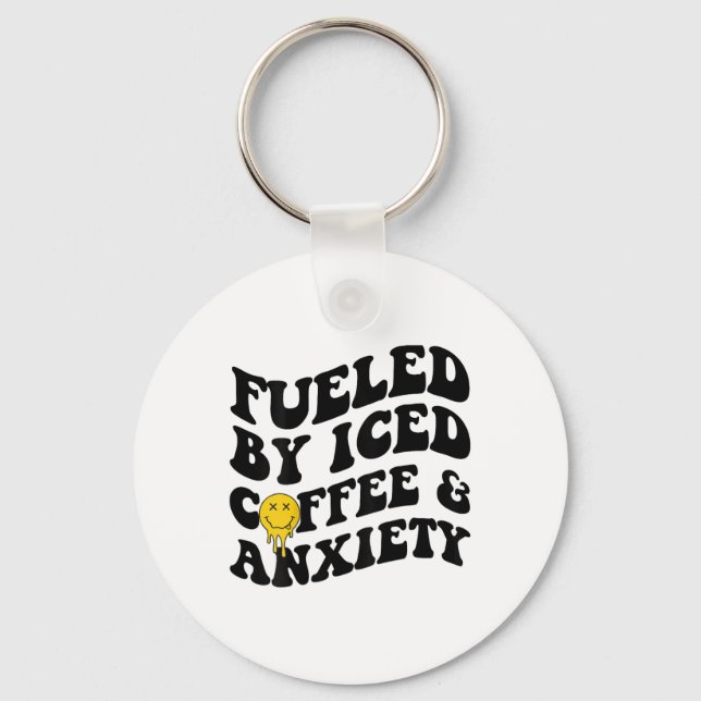 By Iced Coffee And Anxiety Mental Health On Back  Key Ring (Front)