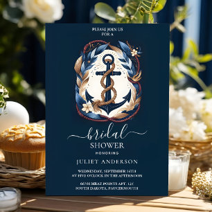 By Knot Boat Ship Navy Blue Nautical Bridal Shower Invitation