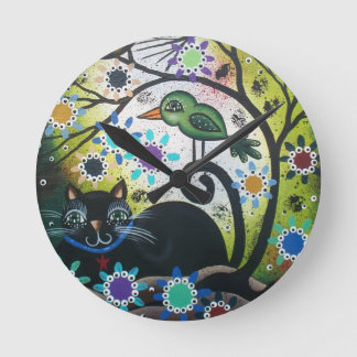 By Lori Everett_ Day Of The Dead, Black Cat, Bird Round Clock
