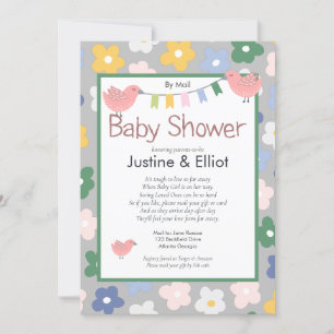 By Mail Flowers and Birds Girls Baby Shower Invitation