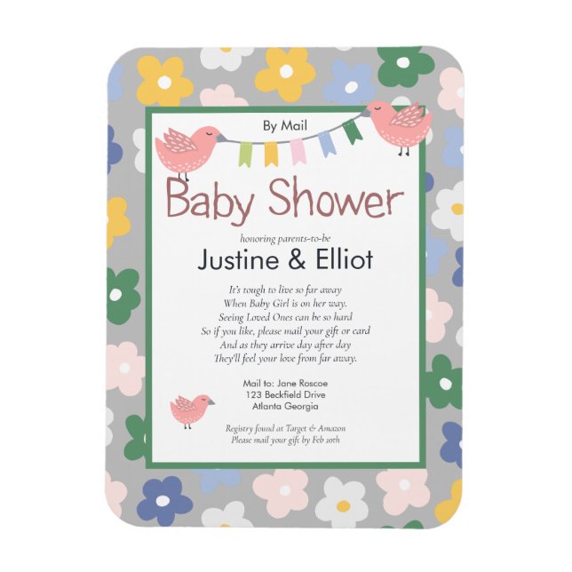 By Mail  Flowers and Birds Girls Baby Shower Magnet (Vertical)