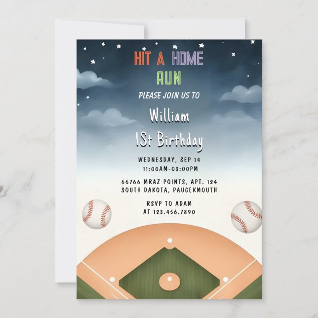 By Men Ball Wood Game Team Baseball 1st Birthday Invitation (Front)
