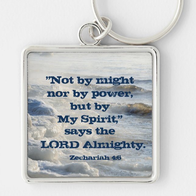 By My Spirit, Scripture Ocean Waves Keychain (Front)