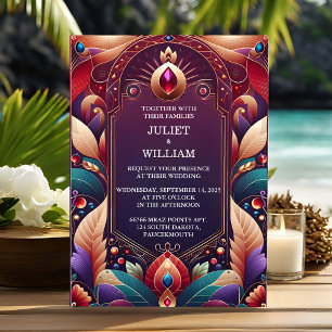 By Rich Soft Teal Fall Gem Bold Jewel Tone Wedding Invitation