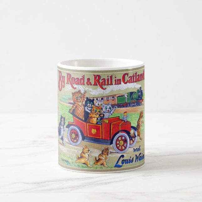 By Road & Rail in Catland, Louis Wain Coffee Mug (Center)