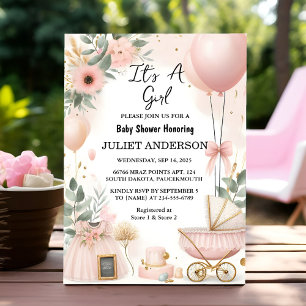 By Rose Boho Gold Mum Chic Spring Baby Girl Shower Invitation