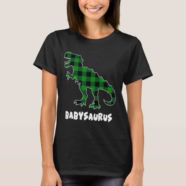 By Saurus T-rex Dinosaurs Plaid St Patricks Day  T-Shirt (Front)