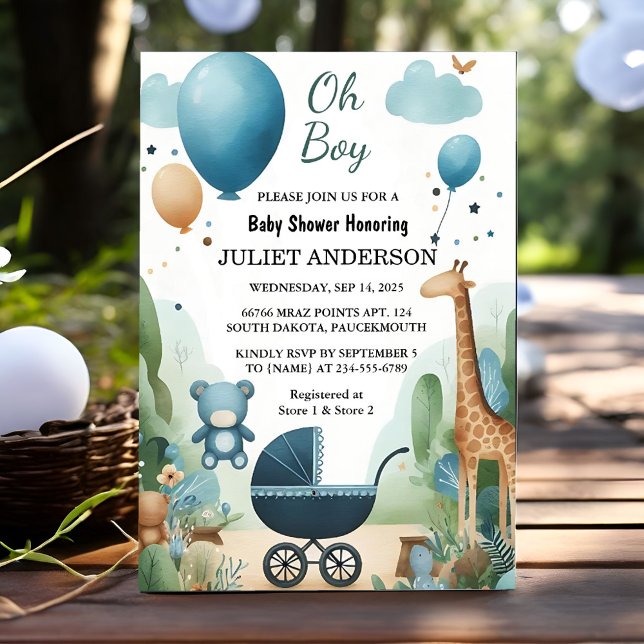 By Soft Boho Bear Blue Cub Welcome Baby Boy Shower Invitation (Creator Uploaded)