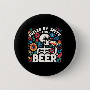 By Spite And Beer Halloween Skeleton Floral 6 Cm Round Badge