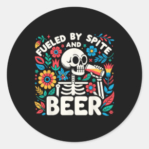 By Spite And Beer Halloween Skeleton Floral  Classic Round Sticker
