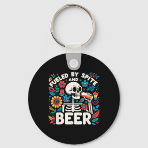 By Spite And Beer Halloween Skeleton Floral  Key Ring