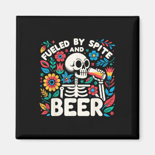 By Spite And Beer Halloween Skeleton Floral  Magnet
