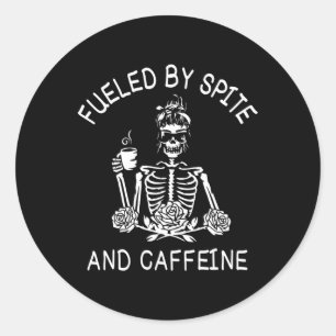 By Spite And Caffeine Floral Halloween Skeleton Wo Classic Round Sticker