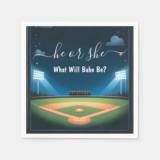By Team Ball Game Pitch Fun Baseball Gender Reveal Napkin (Front)