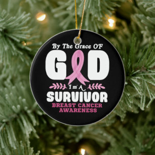 By The Grace God Im A Survivor Breast Cancer Ceramic Ornament