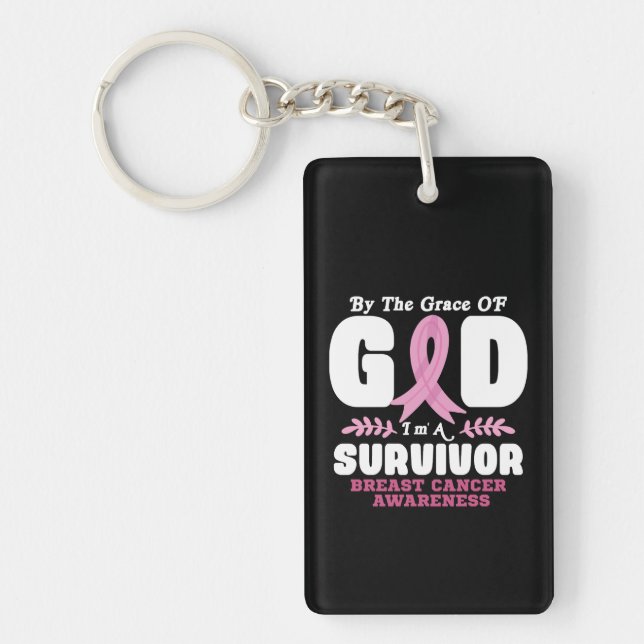 By The Grace God Im A Survivor Breast Cancer Key Ring (Front)