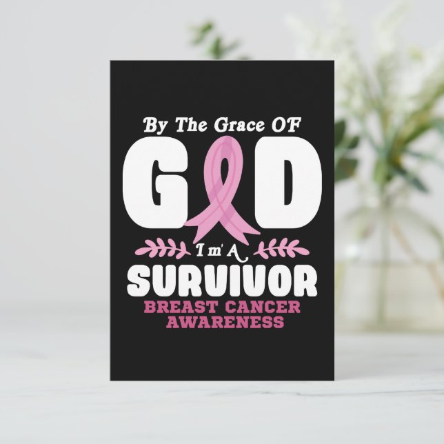 By The Grace God Im A Survivor Breast Cancer Thank You Card (Standing Front)