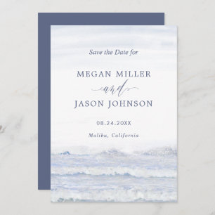 By the Ocean, Blue White Destination Wedding Invitation