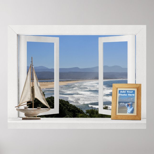 By the Ocean -- Customisable Open Window View Poster (Front)