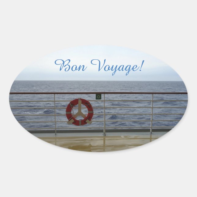 By the Railing Bon Voyage Oval Sticker (Front)