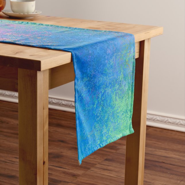 By the Sea Alcohol Ink, Abstract Acrylic Pour Short Table Runner (In Situ)