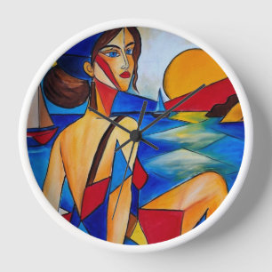 By the Sea - Cubist Painting Clock