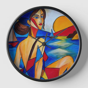 By the Sea - Cubist Painting Clock