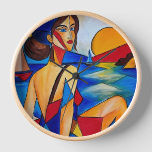 By the Sea - Cubist Painting Clock