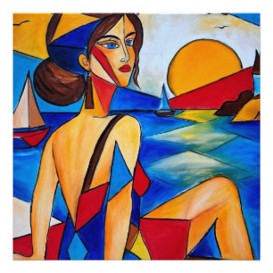 By the Sea - Cubist Painting Photo Print