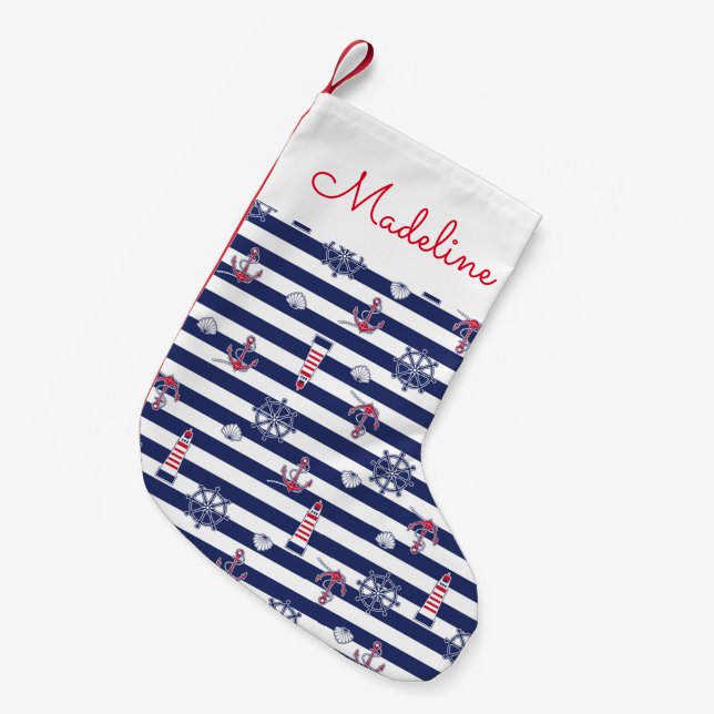 By The Sea Pattern | Add Your Name Small Christmas Stocking (Front (Hanging))