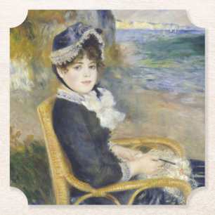 By the Seashore, Oil Painting Portrait, Renoir Paper Coaster