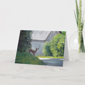 By the White Shed Deer Animal Art Greeting Card