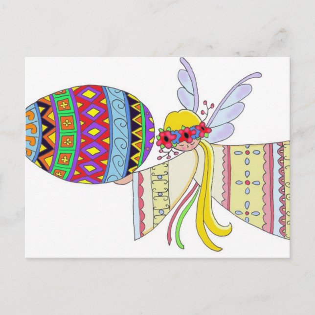 By the Wings of an Angel Ukrainian Folk Art Postcard (Front)