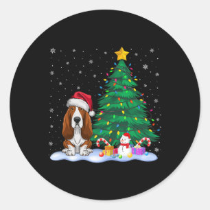 Bybet Hound Dog Xmas Tree Lights Reindeer Hat Chri Classic Round Sticker