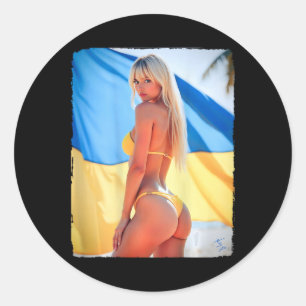 Byck Print T Shirt - Y Blonde Bikini Girl And Ukra Classic Round Sticker