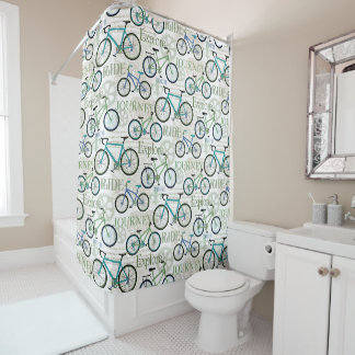Bycycle Journey Blue and White Shower Curtain