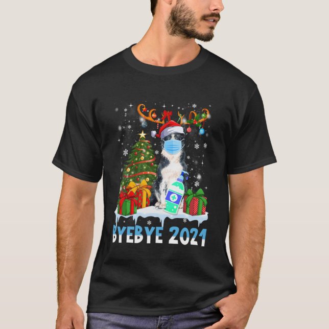 Bye Bye 2021 Border Collie Wear Mask Christmas Tre T-Shirt (Front)