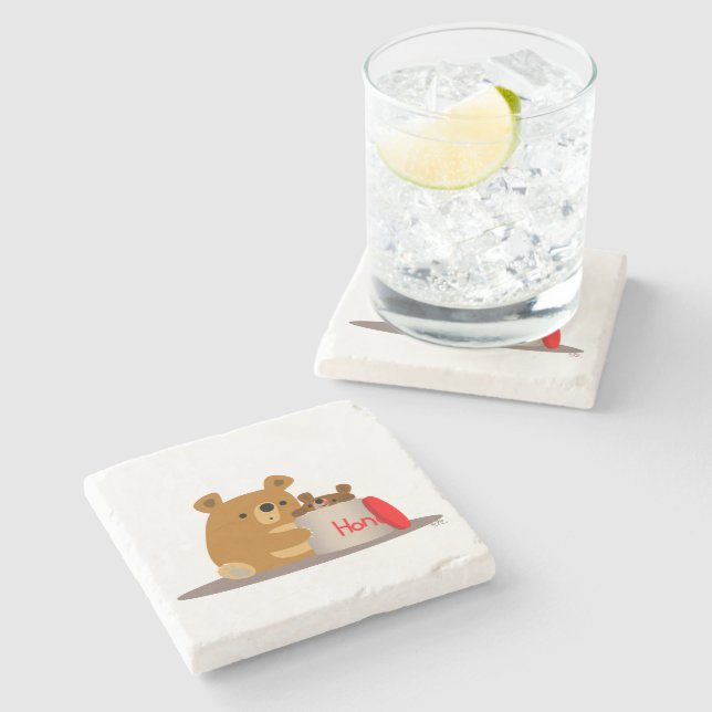 Bye Bye Honey! Cute Cartoon Bears Stone Coaster (Side)