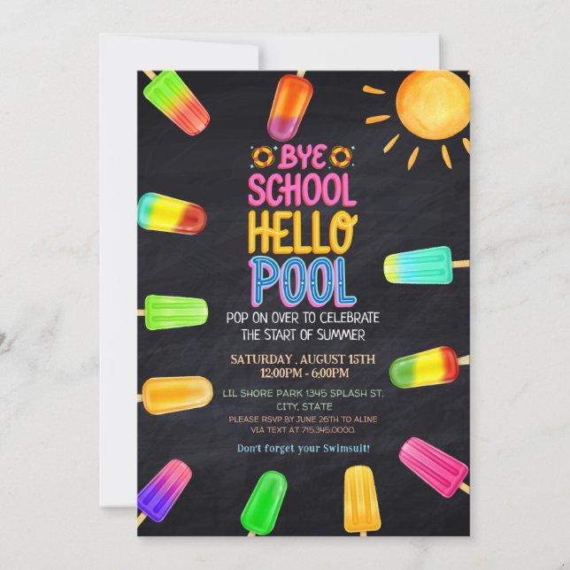 Bye school hello pool party invitation (Front)