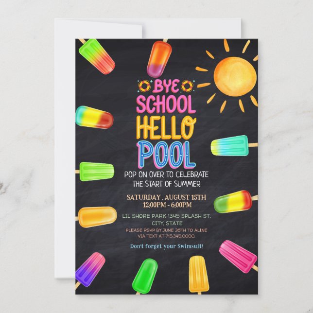 Bye school hello pool party invitation (Front)