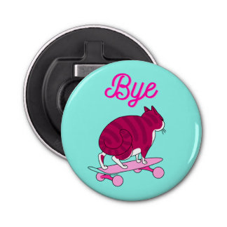Bye Text With Cool Pink Cat Bottle Opener