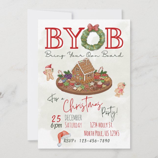 BYOB Charcuterie Board Christmas Party Invite (Front)