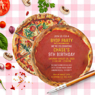 BYOP Build Your Own Pizza Custom Birthday Party  Invitation