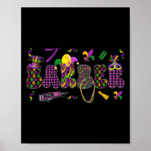 Byrber Mardi Gras Symbols Masked Jester Hat Job Te Poster
