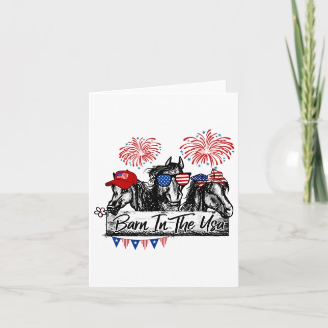 Byrn In The Usa Horses Funny Horse 4th Of July  Card (Front)