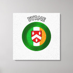 Byrne Crest & Celtic Knot on Shamrock Canvas Print
