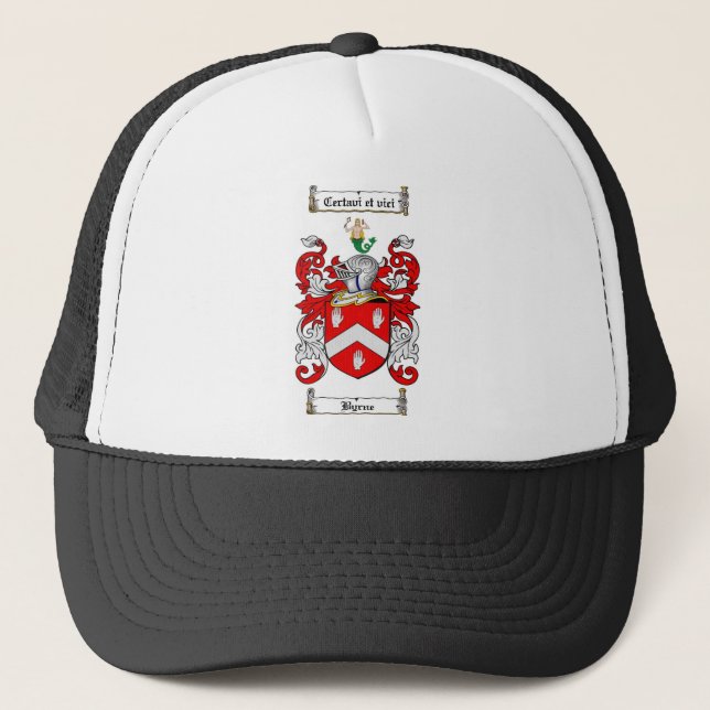 BYRNE FAMILY CREST -  BYRNE COAT OF ARMS TRUCKER HAT (Front)