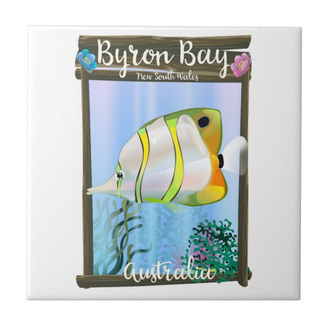 Byron Bay Australia travel poster. Ceramic Tile (Front)